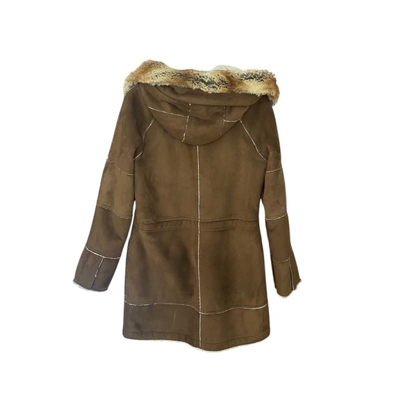 Laundry by Shelli Segal Los Angeles Suede Sherpa Lined Faux Fur Hood Brown Coat - Picture 2 of 11